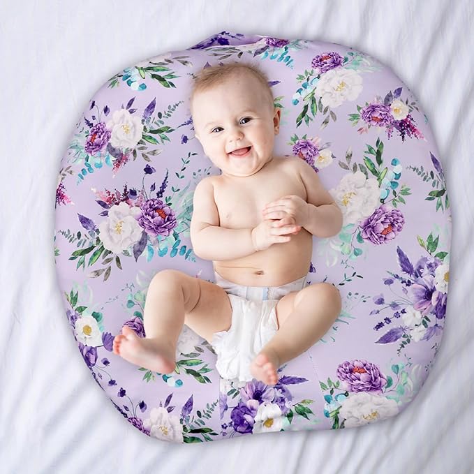 Newborn Lounger Cover for Girls Boys, Removable Soft Baby Lounger Cover 1 Pack, Reversible Infant Lounger Cover Fleece, Purple Floral (Only Cover)