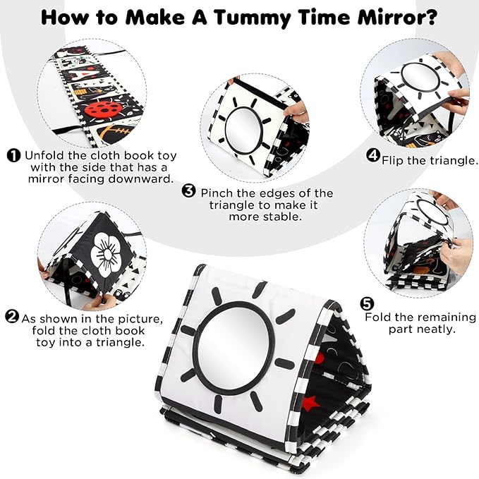 URMYWO Black and White Baby Toy, Tummy Time High Contrast Newborn Toys 0-3 Months, Soft Baby Book, Visual Stimulation Montessori Sensory Infant Toys 0-6-12 Months, Boy Girl Shower Gift, Easter Stuffer