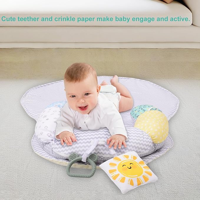 MIIMER 4-in-1 Tummy Time Baby Mat & Seated Support Cushion, Detachable Nursing Pillow with High, Firm, Large Area, Removable and Machine Washable Slipcovers, Baby Play Mat and Toys 0-24 Months
