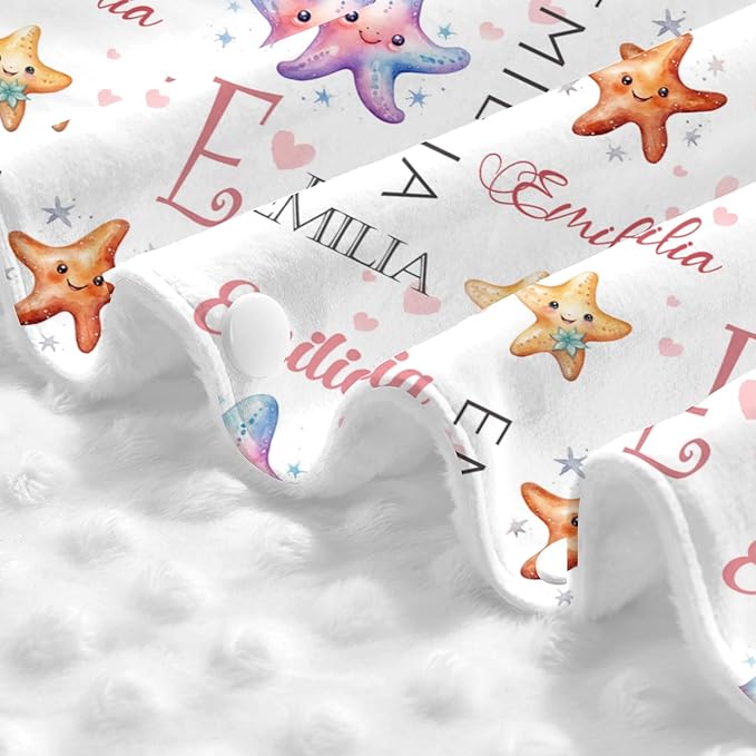 Custom Baby Car Seat Canopy Personalized Car Seat Covers with Name for Baby Boys Girls Customized Starfish Nursing Breastfeeding Cover Infant Carseat Canopies Newborn Minky Baby Blanket