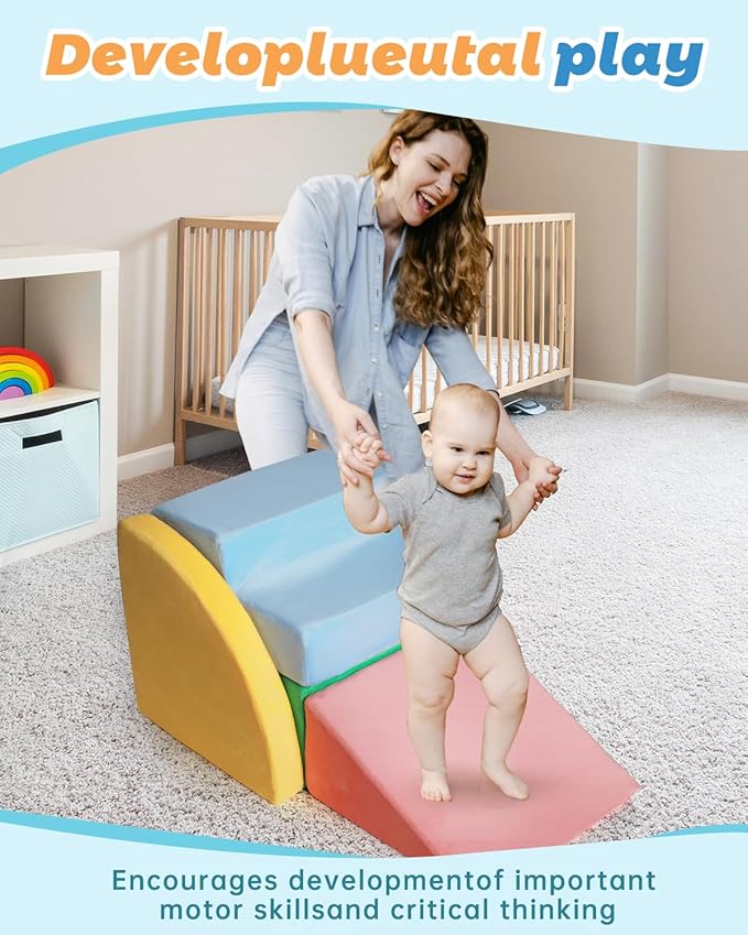 Foam Blocks Climbing Toys for 1 Year Old, 4-Piece Foam Climbing Blocks for Toddlers Activity Crawling and Sliding, Kids' Indoor Climbers & Play Structures Foam Play Set