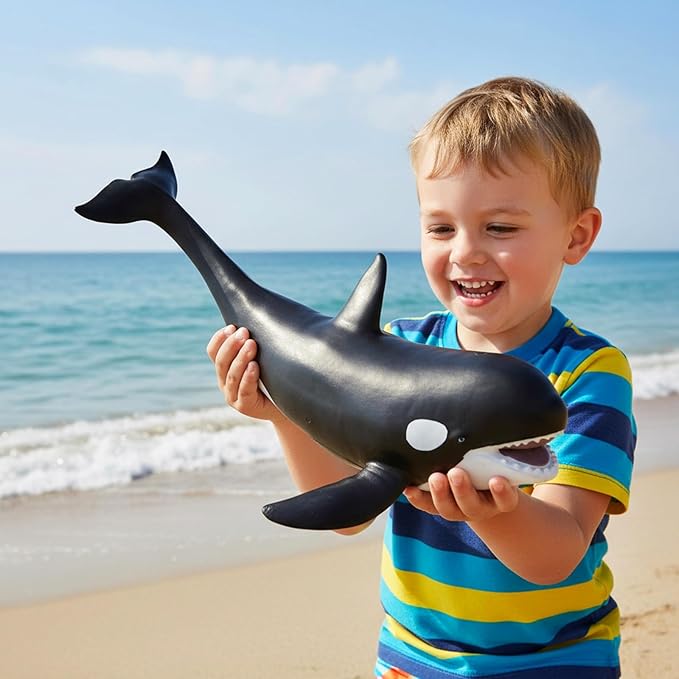Gemini&Genius Shark Killer Whale Action Figure, Sea Animal Orca Blackfish, Soft Rubber Ocean Shark - 16 Inches Length - Great for Kids Bath Swimming, Beach Toys, Perfect Cake Toppers