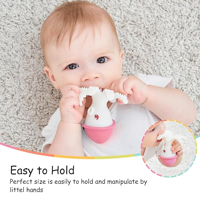Mombella Octopus Squishy Silicone Teethers for Infants 3-18 Months, Baby Teething Toys, Perfect for Girl's Baby Shower Registry