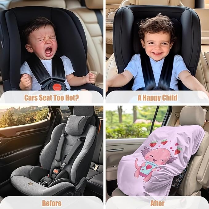 Car Seat Protector for Child Car Seat, Cute Axolotl Car Seat Sun Cover for Baby, Pink Strawberry Car Seats Heat Protector Keeps Your Toddler Baby Seat at a Cool Temperature