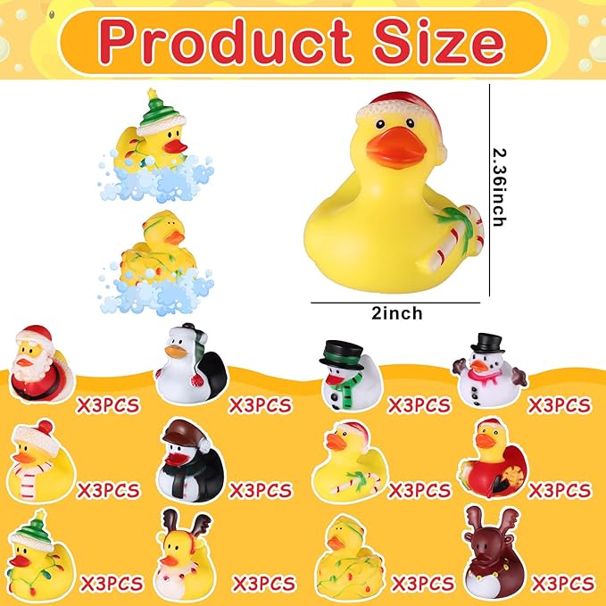 Sratte 36 Christmas Rubber Duck Bulk, Mini Santa Rubber Duck Bath Toys Assorted Xmas Party Decorations for Christmas Party Favors Stocking Stuffers Gifts for Coworkers Class (Santa Style)
