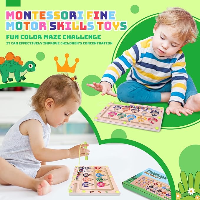 Uiseba Dinosaur Mini Magnetic Color and Number Maze Montessori Toy for Ages 3 4 5, Toddler Busy Board, Educational Preschool Learning Activities, Ideal Christmas & Birthday Gift for Boys and Kids