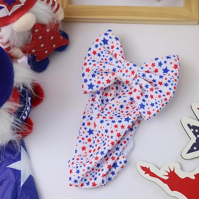 Independence Day Baby Girls Headbands, Red Handmade Star Printed Big Bows for Baby Girls Elastic 4th of July Wide Hairbands for Baby Girl Newborn Infant