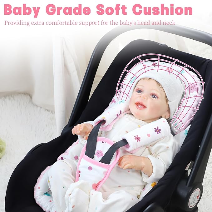 Pea Pod Infant Car Seat Insert with 3 Strap Covers, Reversible Baby Car Seat Head and Body Support, Minky Dot Newborn Carseat Insert for Preemie (Pink Floral)