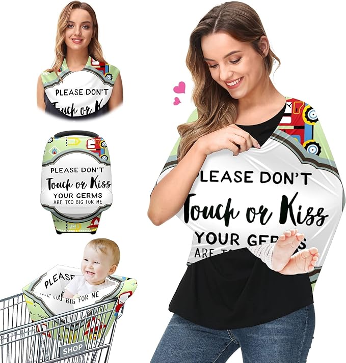 Baby Car Seat Stroller Cover - Don't Touch Car New Mom Nursing Breastfeeding Scarf - Soft Breathable Stretchy Coverage Carseat Canopy for Boys and Girls