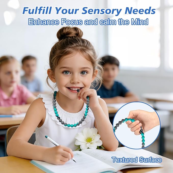 Chew Necklaces Designed for Nail Biting Silicone Necklaces Suitable for Autism, ADHD, and SPD Fidget Oral Chew Toys Sensory Needs in Children and Adults Chewy Necklace Sensory Toys