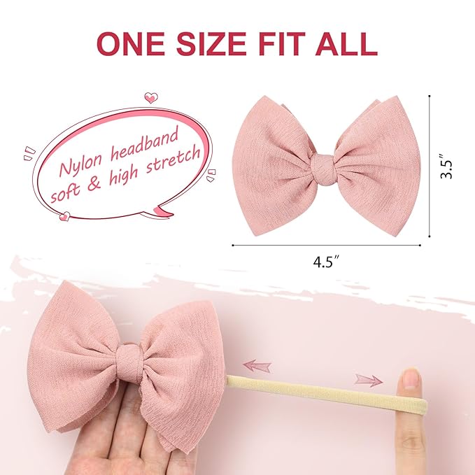 YanJie Baby Girls Nylon Headbands Newborn Bows Handmade Hair Bows Hairbands Hair Accessories for Newborn Infant Toddlers Kids (pink-wine)