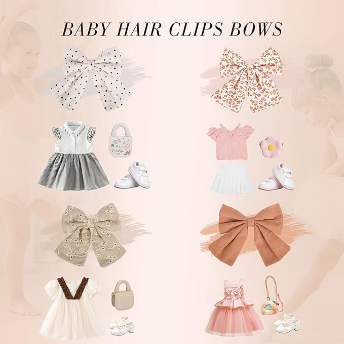 8 PCS Toddlers Hair Bows, Handmade 5" Hair Clips for Girls, Hair Accessories for Toddler Baby Girl Kids School Parties Christmas Gifts Stocking Stuffers (Fancy Design)