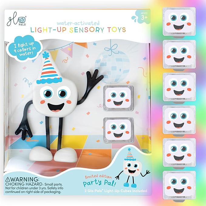 New Glo Pals Water-Activated Bath Toy with 6 Reusable Light-Up Cubes for Sensory Play (Party Pal)
