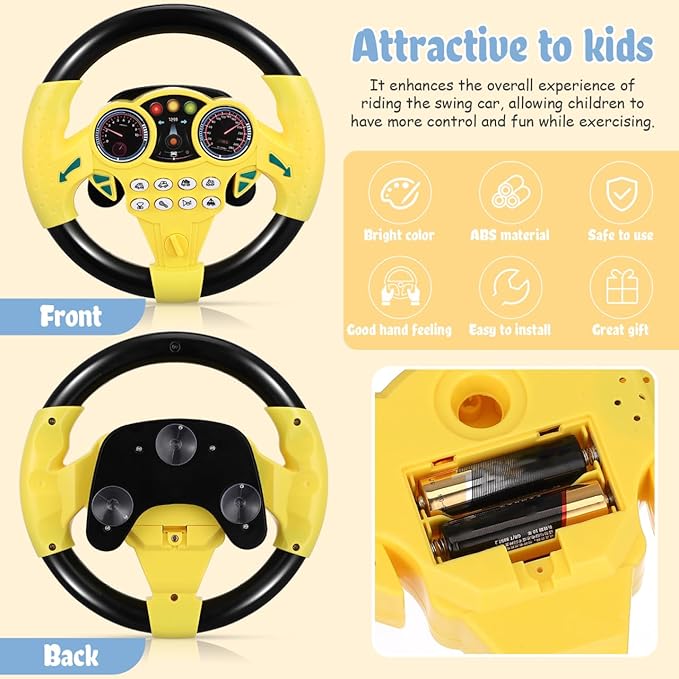 Toyvian Kids Steering Wheel - Simulated Driving Controller, Early Education Pretend Driving Toy with Light Music, Steering Wheel Toys for Toddlers 1-3