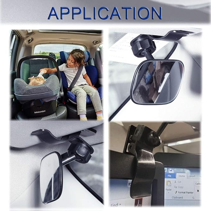 JONMON Automotive Interior Rearview Baby Mirror - Car Small Clip-On Adjustable Facing Back Rear View Seat Convex Mirror Clip on Car or Truck Sun Visor (Original)