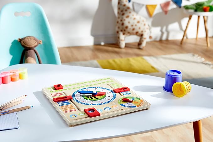 Small Foot Wooden Toys Educational Board Date, Time & Season Wooden Educational Toy Playset Designed for Children 3+, Multi (4768)