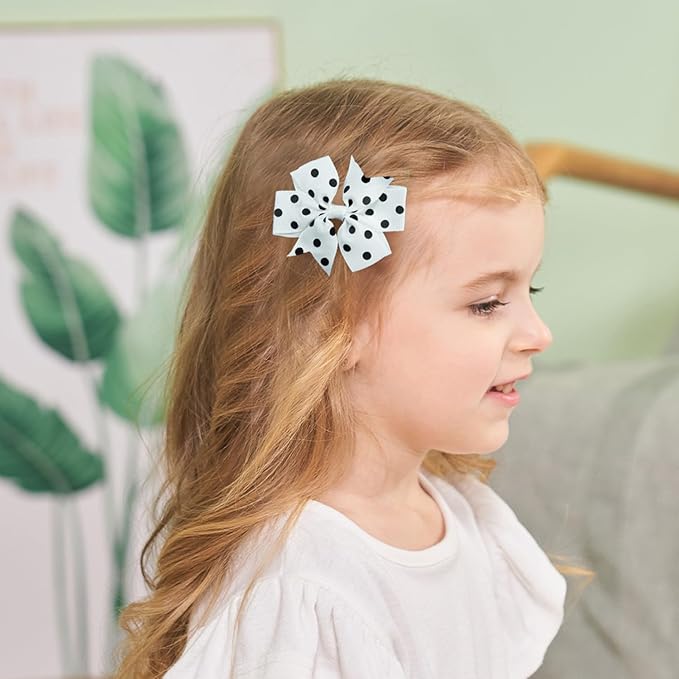 JIAHANG Fable Hair Bow Clips with Polka Dots 12Pairs, Hair Accessories for Baby Toddlers School Girls Children