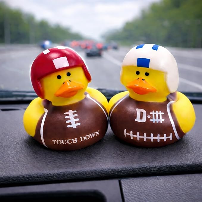 GIFTEXPRESS 24 Pack Football Rubber Duckies, 2 Inch Mini Sports Theme Ducks with Helmets, Assorted Styles, Touchdown Bath Toys for Game Day, Football Party Favors, Classroom Prizes