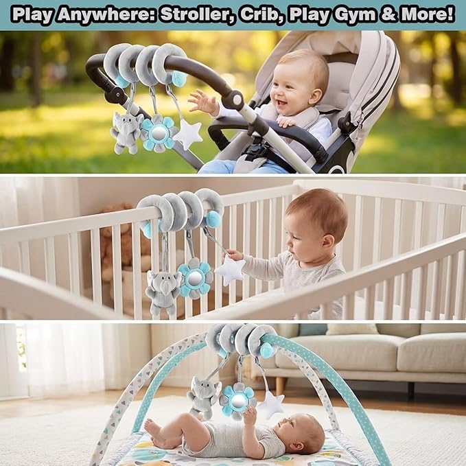 Multi-Use Baby Spiral Activity Toy – Spiral carseat Toy for Car Seat, Stroller,Play Gym, Keeps Baby Quiet, Easy Travel Solution