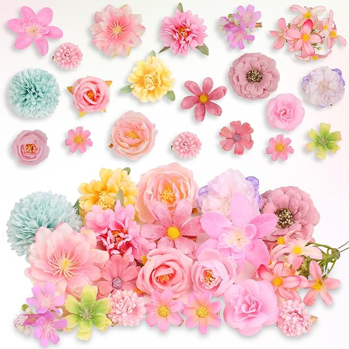 20 Pack Flower Hair Clip Rose Hair Clips Barrettes for Women Flower Accessories Boho Bride Claw Clip Hairpin Brooch Pin Headpiece for Girls Wedding (Pink)