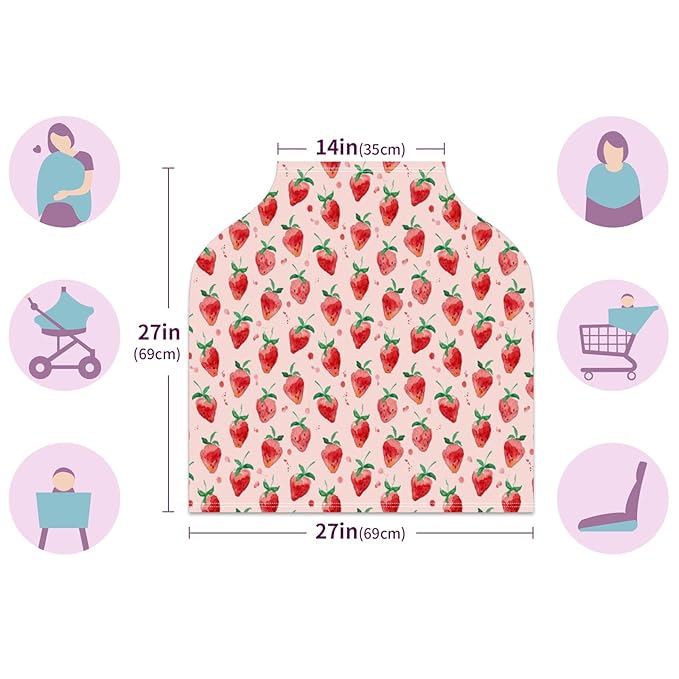 Baby Car Seat Stroller Covers Strawberry Fruit Summer Nursing Cover Breastfeeding Scarf Soft Breathable Stretchy Infant Car Canopy Coverage Carseat Cover for Boys and Girls Multi Use