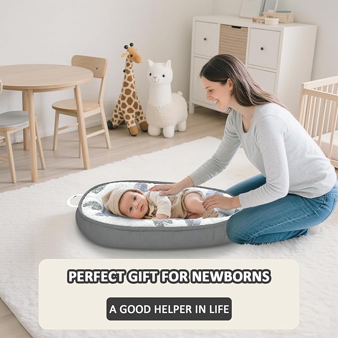Baby Lounger - 100% Cotton Baby Lounger for Newborn with Lounger Cover, Portable Baby Nest for Home and Travel, Waterproof Lining, Newborn Babies Essentials Gifts