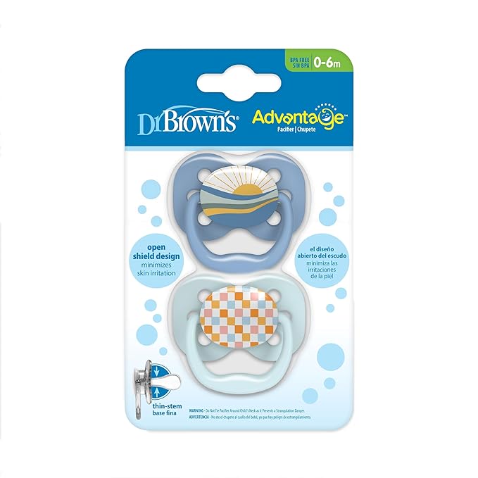 Dr. Brown's Advantage Baby Pacifier, Fully Symmetrical Soother with Soft Silicone Bulb, Glow-in-The-Dark Blue Sunrise-Blue Ocean, 0-6m, BPA-Free, 4-Pack