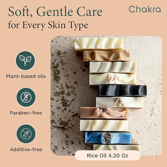 Chakra Rice Oil Stain Removal Bar Soap - Paraben & Additive Free Handmade Soap Bar for Face, Body and Hands, Gentle Cleansing for Daily Skin Care, 4.23 oz