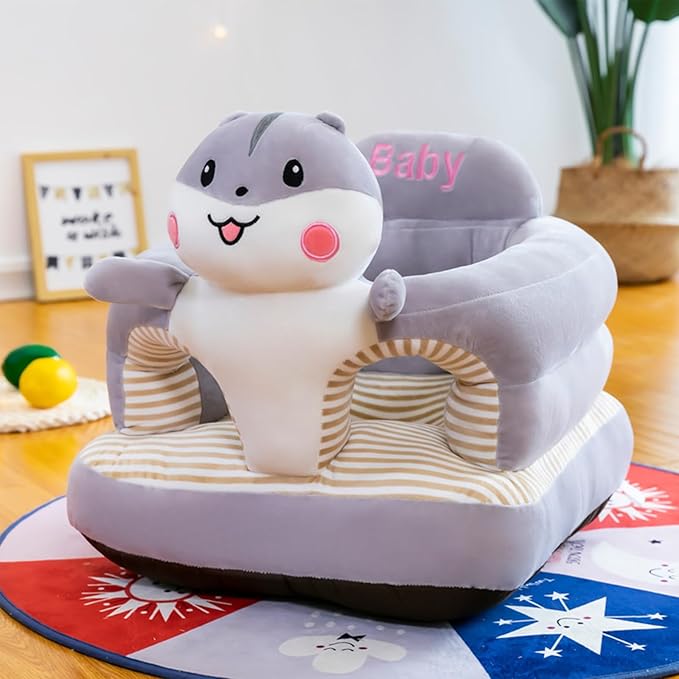 Baby Seat for 3-24 Month, Infant Back Support Floor Chair, Plush Cartoon Animals Baby Sofa, Toddler Floor Seater for Sitting Up, Portable Activity Seat for Babies (Hamster)
