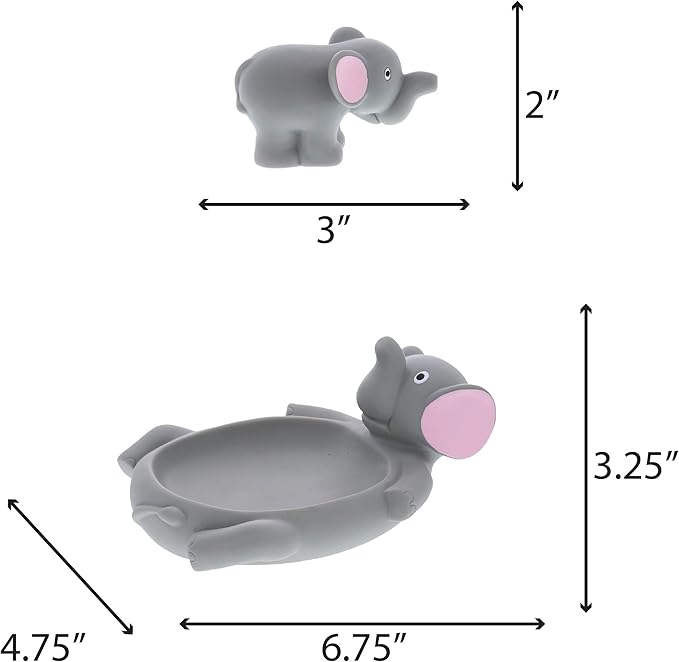 DolliBu Elephant Family Animal Bath Squirters 4 Piece Bath Toy Set, Children Bath Toys for Bathtime & Water Fun, Girls & Boys Floating Rubber Squirt Toys, Pool Toys for Kids - Gray Elephant