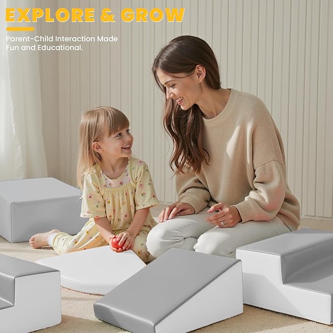 Hoohtoot Soft Foam Climbing Blocks for Toddlers: 6-Piece PU Leather Play Set - Kids Climbing and Crawling Toys - Indoor Baby Play Structure - Fun Learning Gym
