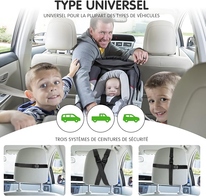 Vinabo Baby Car Mirror, Shatterproof Baby Mirror, 360° Adjustable Baby Car Mirror, Baby Rear Seat Mirror, Essential Safety - Suitable for All Types of Headrests
