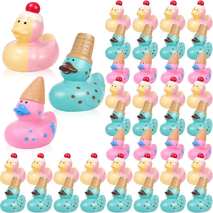 Deekin 24 Pcs Rubber Ducks Bulk 2 Inches Party Favors Assortment Rubber Duckies for Pool Party Decorations Cruise Ships Supplies (Ice Cream)