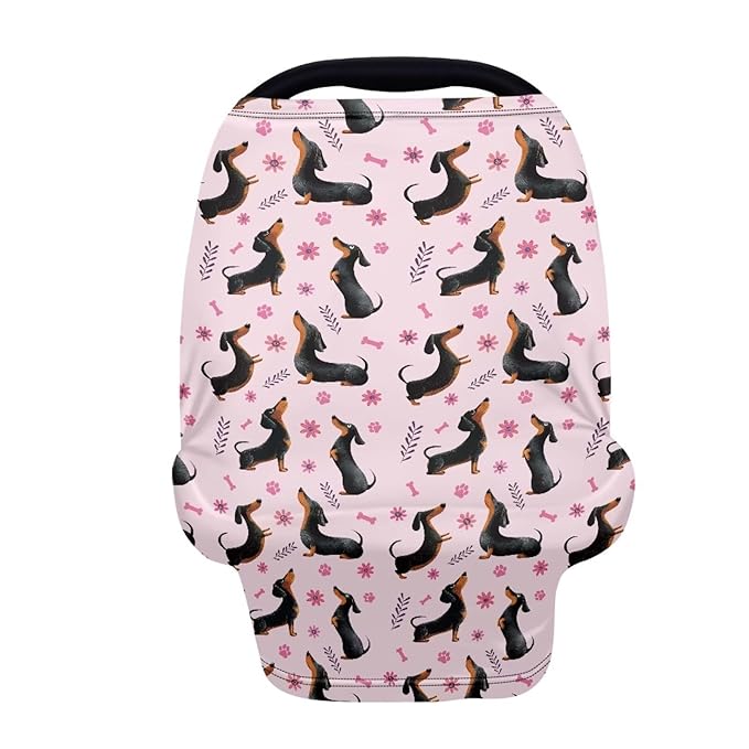 AFPANQZ Dachshund Floral Design Nursing Covers for Newborns Baby Car Seat Covers for Baby Girls, All Season Baby Carseat Canopy Cover Ups Breastfeeding Scarves Breathable Baby Shower s