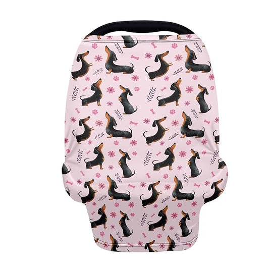 AFPANQZ Dachshund Floral Design Nursing Covers for Newborns Baby Car Seat Covers for Baby Girls, All Season Baby Carseat Canopy Cover Ups Breastfeeding Scarves Breathable Baby Shower s