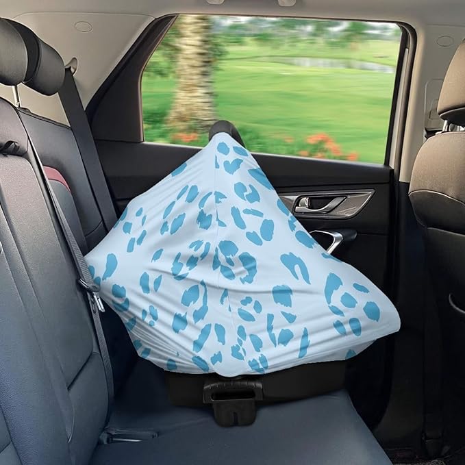 Forchrinse Blue Leopard Print Baby Car Seat Cover Girls Boys Breastfeeding Nursing Cover Soft Stretchy Multi Use Cover for Shopping Cart/High Chair/Stroller