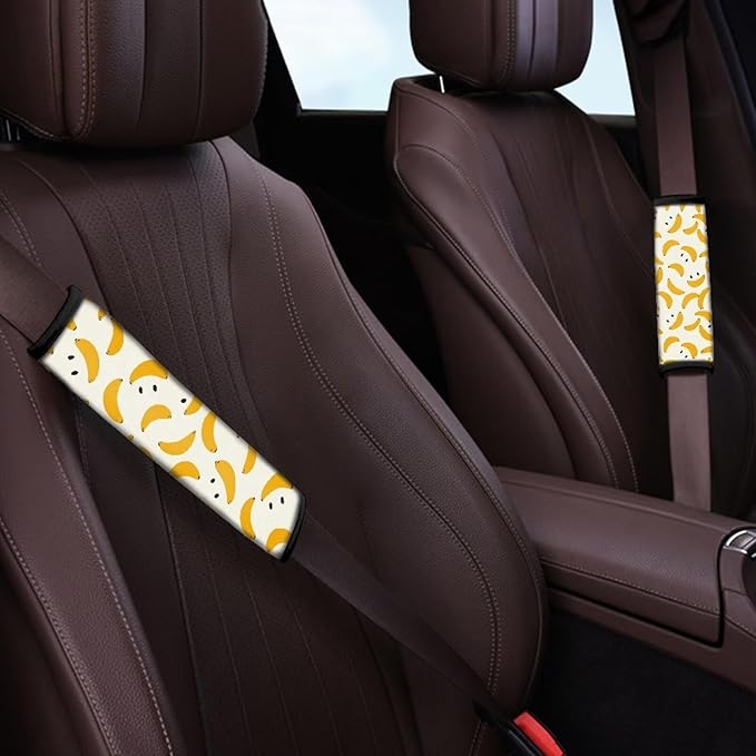 Car Seat Belt Cover Soft Car Safety Seat Belt Strap Shoulder Pad for Women Men 2 Pack for Adults Child Interior Decor Banana Smile Print