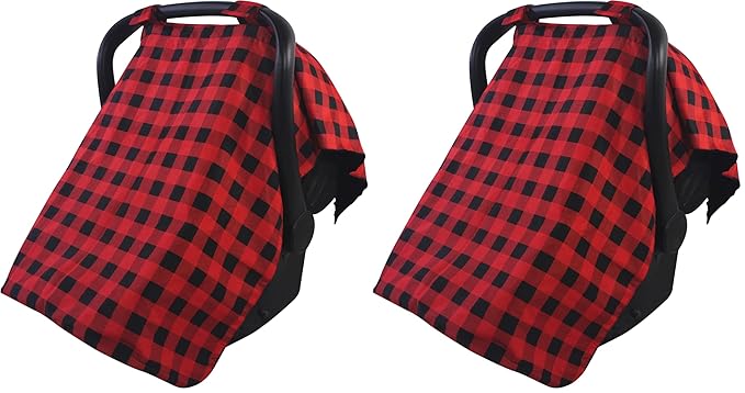 Hudson Baby Unisex Baby Reversible Car Seat and Stroller Canopy, Buffalo Plaid, One Size (Pack of 2)