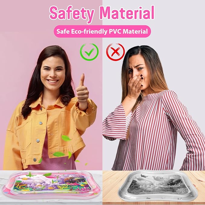 Baby Water Mat Large 37.4"x29.9", Safe Inflatable Tummy Time Water Play Mat for Infants & Toddlers with Climate Pledge Friendly, Newborn Sensory Water Pad for Christmas Gift (Pink)