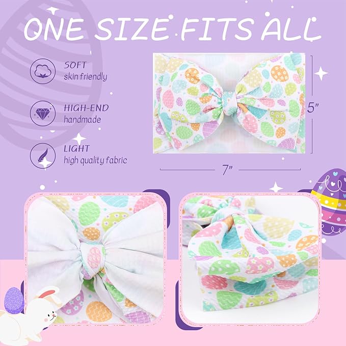 Easter Bows for Girls Hair Bows Bunny Headband 6-12 Months Easter Eggs Headbands for Girls Toddler Hair Accessories Infant Big Bows Elastics Hairbands