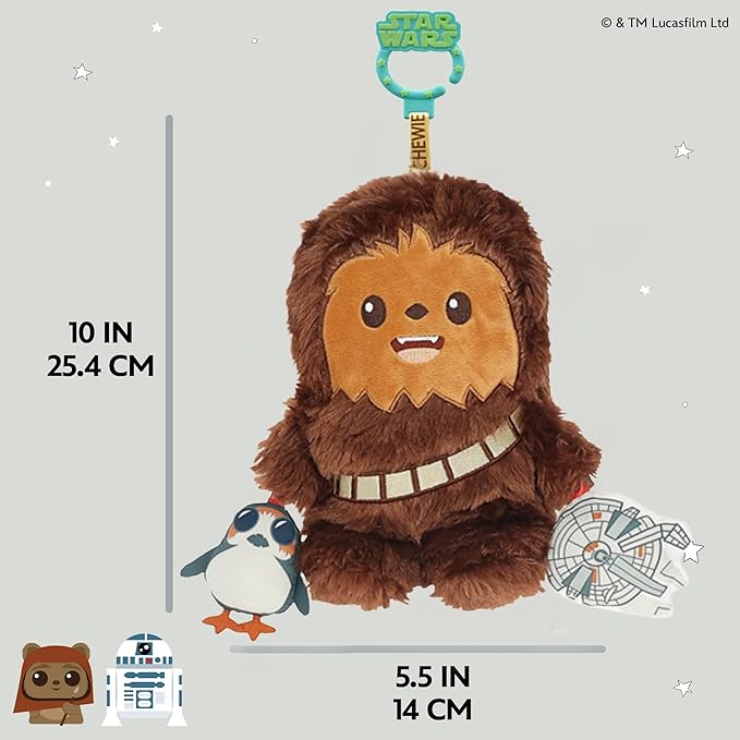Kids Preferred Star Wars Chewbacca On the Go Activity Toy - with Rattle, Crinkle, Squeaker, Teether, Travel Clip, Sensory Toy, for Ages 0+
