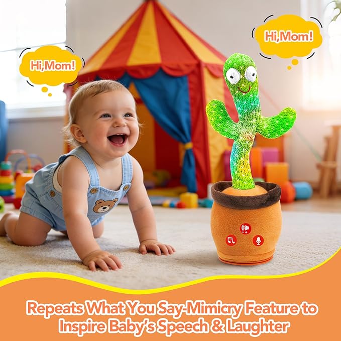 Baby Toys Dancing Talking Cactus Toy with Adjustable Volume, Boys Girls Gifts Interactive Singing Mimicking Repeating Cactus, for Toddlers 0-18 Months Christmas Birthday Easter Basket Stuffers