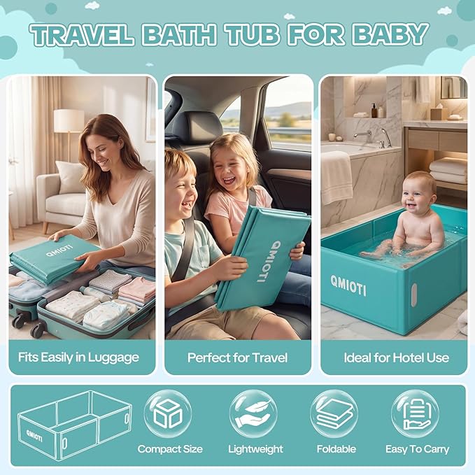 Baby Bathtub, Collapsible Baby Bath Tub, Portable Toddler Bathtub for Travel, Foldable for Space-Saving, Baby Shower Gifts for Newborns, Toddlers