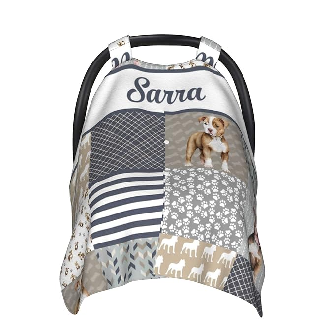 Personalized Baby Car Seat Canopy for Boys Girls, Custom Name Baby Car Seats Covers for Babies, Opening Minky Nursing Breastfeeding Stroller Cover Infant Carseat Canopies for Newborn (Dog Puppy)