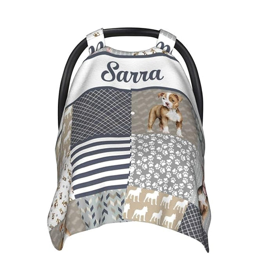 Personalized Baby Car Seat Canopy for Boys Girls, Custom Name Baby Car Seats Covers for Babies, Opening Minky Nursing Breastfeeding Stroller Cover Infant Carseat Canopies for Newborn (Dog Puppy)