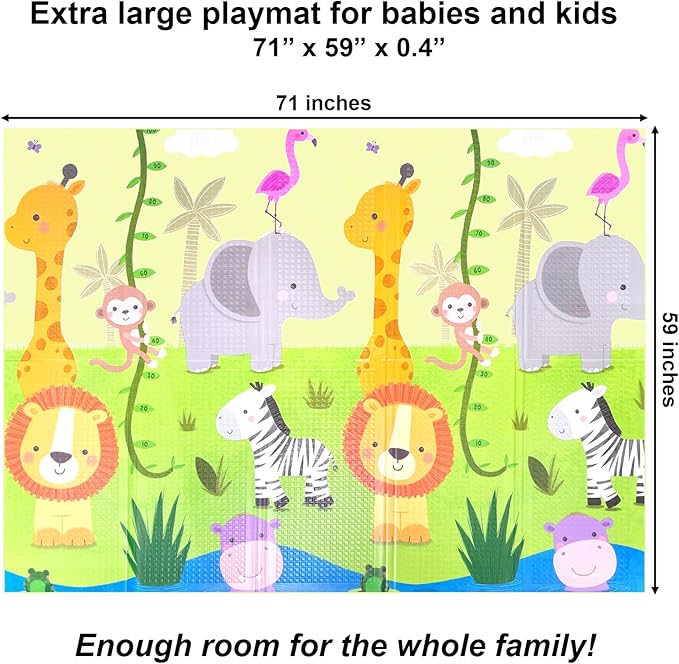 Extra Large 2 Graphics in 1 Foldable Baby Play Mat/Tummy Time Mat | 71”x59” Play Mat for Babies 0-6 months, 6-12 months, Kids and Toddlers | Ideal Baby Play Mats for Floor and Baby Play Gym