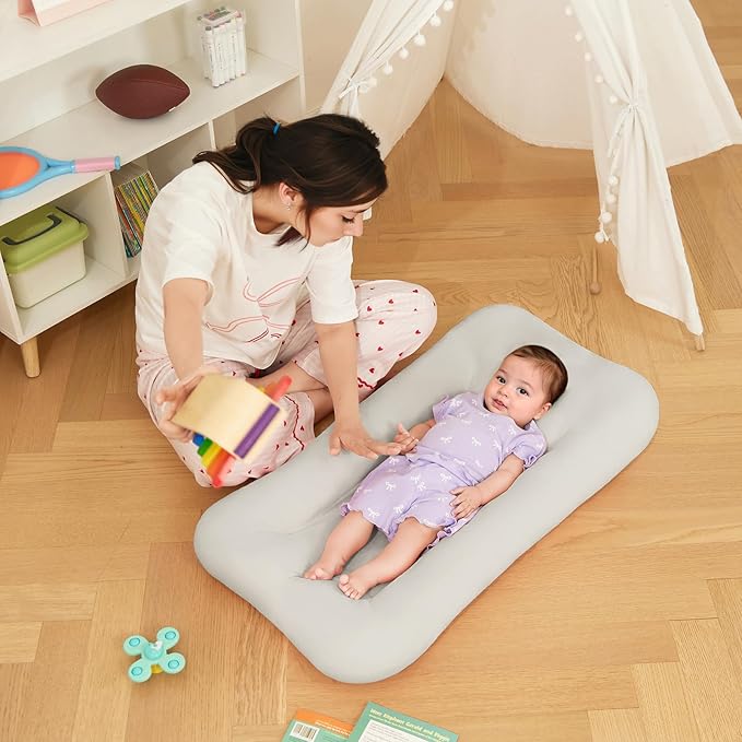 Baby Lounger 0-18 Months, Baby Lounger for Newborn, Soft Organic Cotton Breathable Lounger for Infants (Grey Baby Lounger)