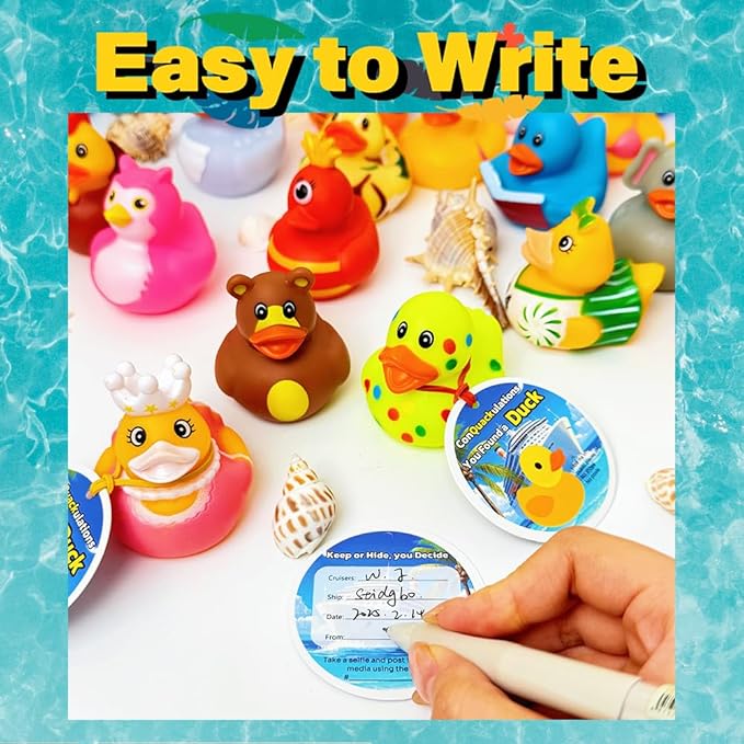 Cruise Ducks 100-Piece Adventure Kit: 30 Assorted Rubber Ducks, 30 Cruise Ship Tags & 40 Bands for Hiding Games, Bath Toys, Pool Fun, or Collectible Decor