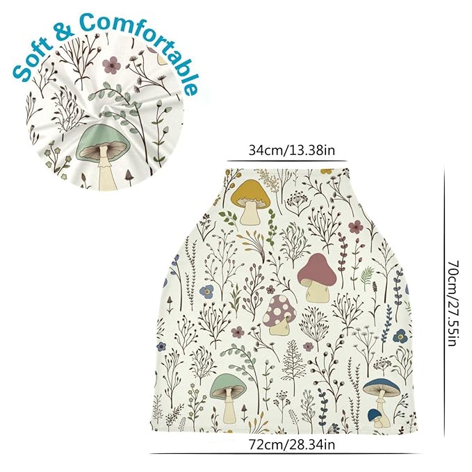 Moudou Mushroom Baby Car Seat Cover, Soft Stretchy Infant Carseat Canopy Cover Newborn Nursing Breastfeeding Cover for Stroller, High Chair, Shopping Cart