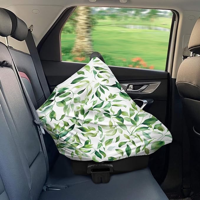 LedBack Green Leaf Stretchy Car Seat Cover for Babies,Nursing Cover Breastfeeding Cover,Soft Breathable Baby Carseat Canopy Nursing Breastfeeding Cover